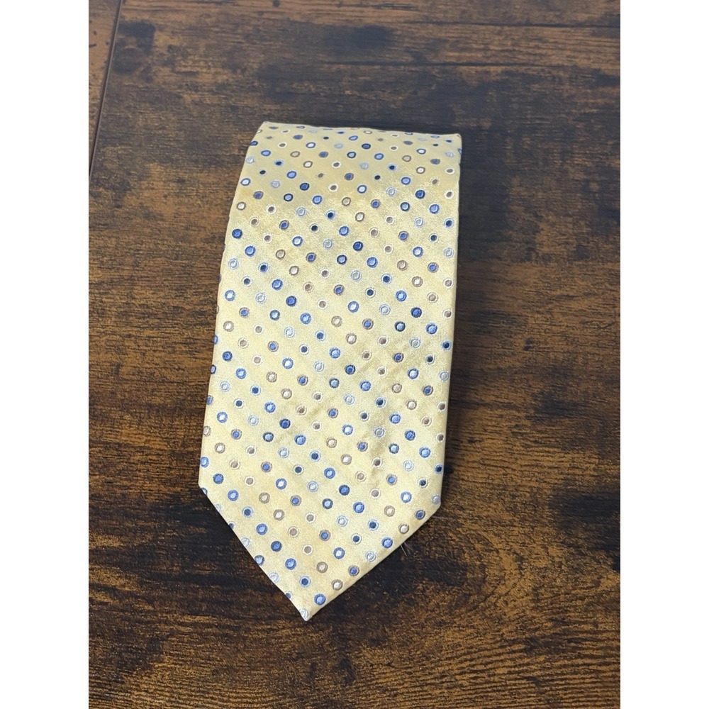 PRESWICK &‎ MOORE Men's 100% Silk Necktie 60" Designer Light Golden Yellow Polka